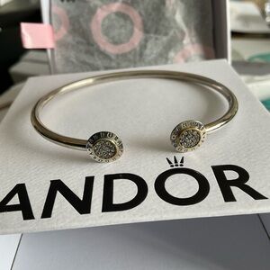 Pandora Silver and 14K GoldOpen Bangle Bracelet